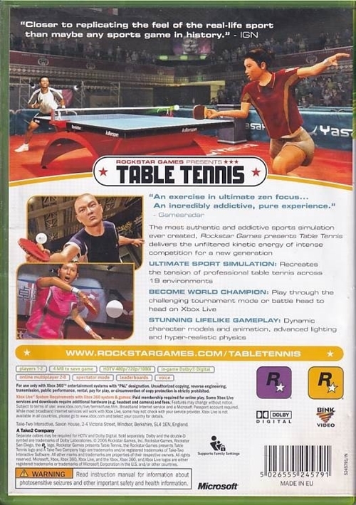 Table Tennis - XBOX 360 (B Grade) (Genbrug)